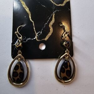 Leopard Print Gold Drop Earrings